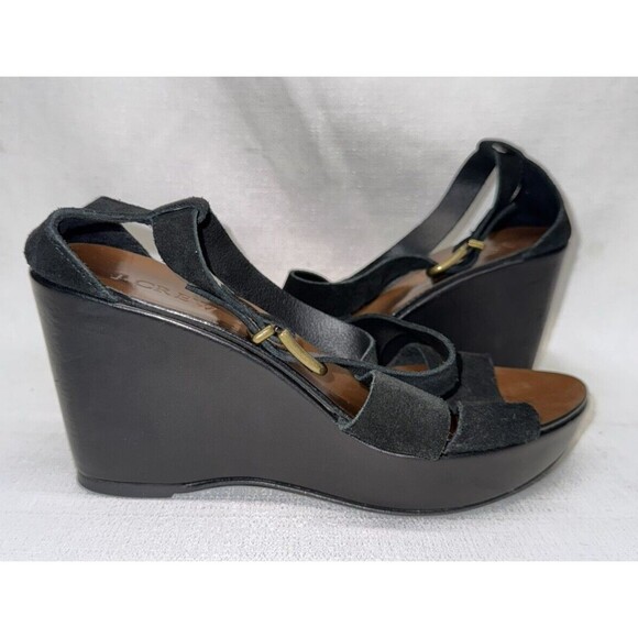 J Crew Y2K Black Boho Leather Suede Strappy Platform Made in Italy Sandals Sz. 7 - Picture 4 of 9